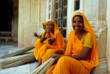Saffron ladies 2 at Amber Fort, Northern India
